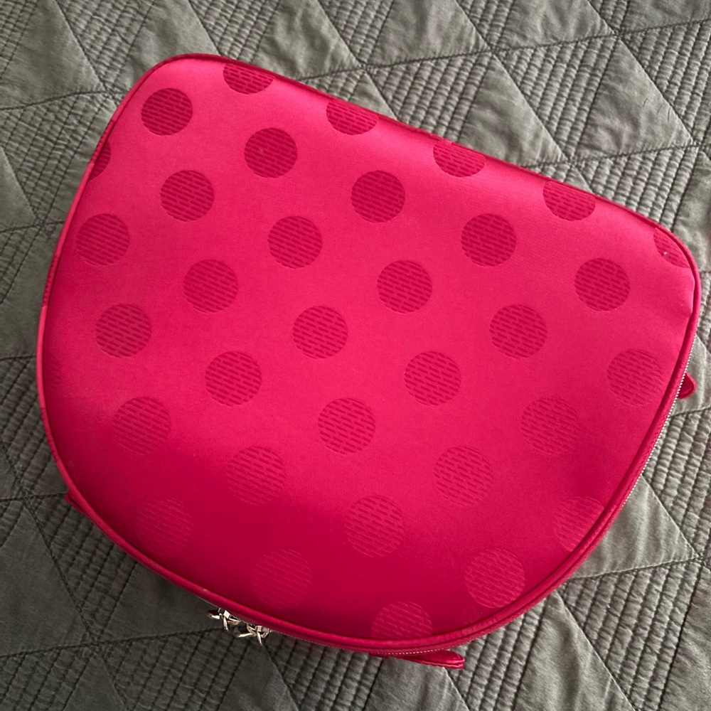 Estée Lauder Magenta Polka Dot Cosmetic Pouch with Gold Hardware